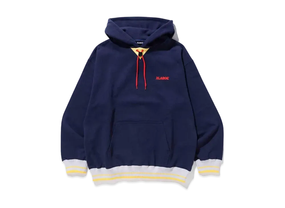 XLARGE STRIPE RIB PULLOVER HOODED SWEAT "Navy"