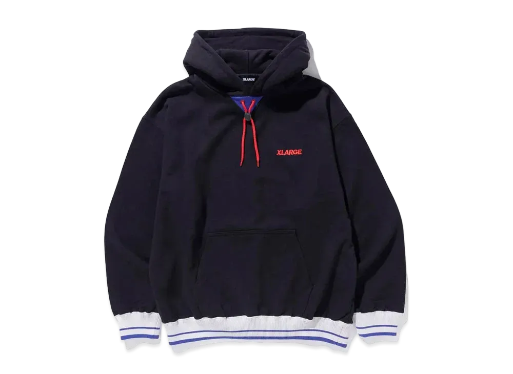 XLARGE STRIPE RIB PULLOVER HOODED SWEAT "Black"