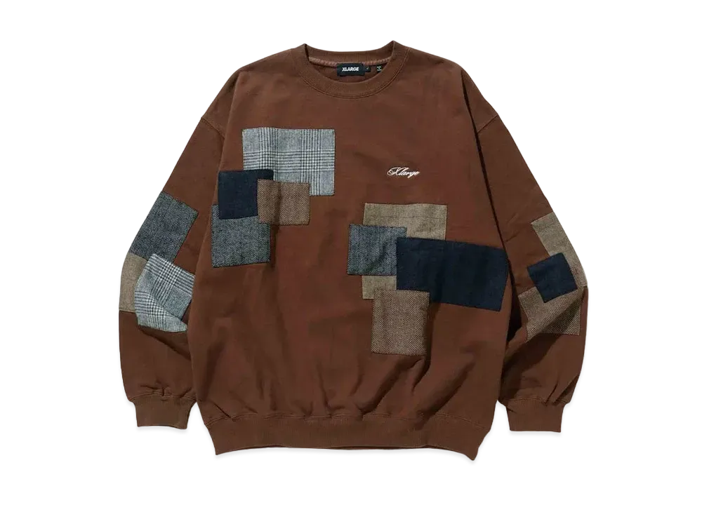 XLARGE PATCH WORK CREWNECK SWEAT "Brown"