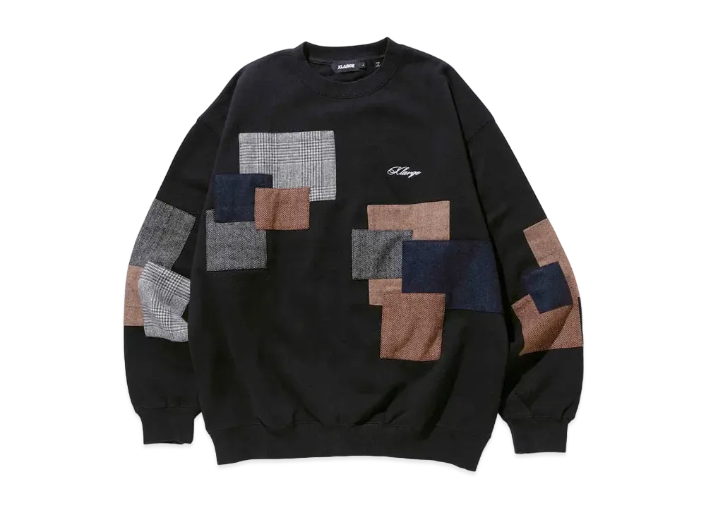 XLARGE PATCH WORK CREWNECK SWEAT "Black"