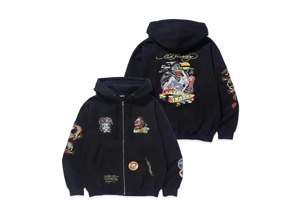 XLARGE x Ed Hardy Zip Hooded Sweatshirt "Black"