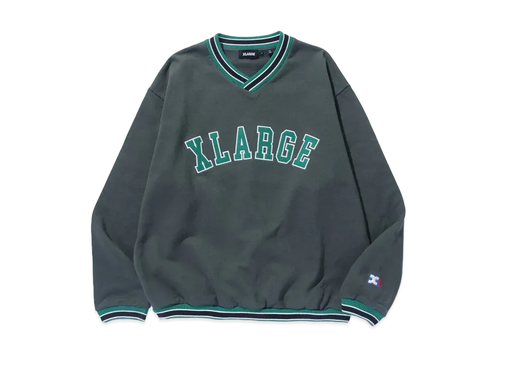 XLARGE Rib Line V Neck Sweatshirt "Green"