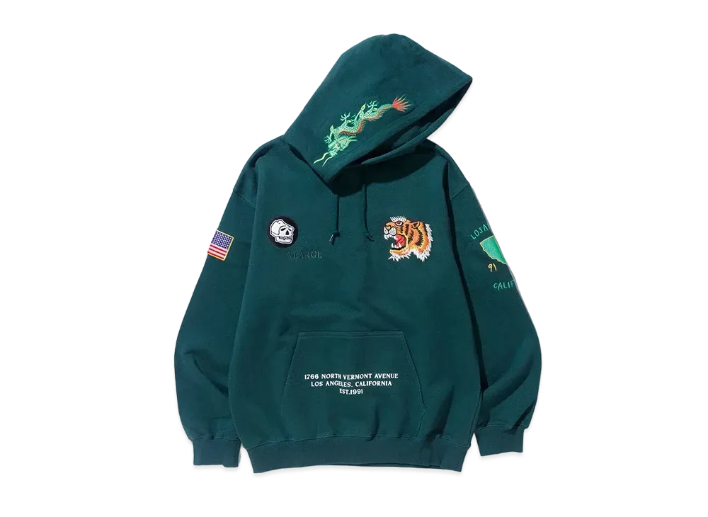 XLARGE Tiger Embroidery Hooded Sweatshirt "Green"