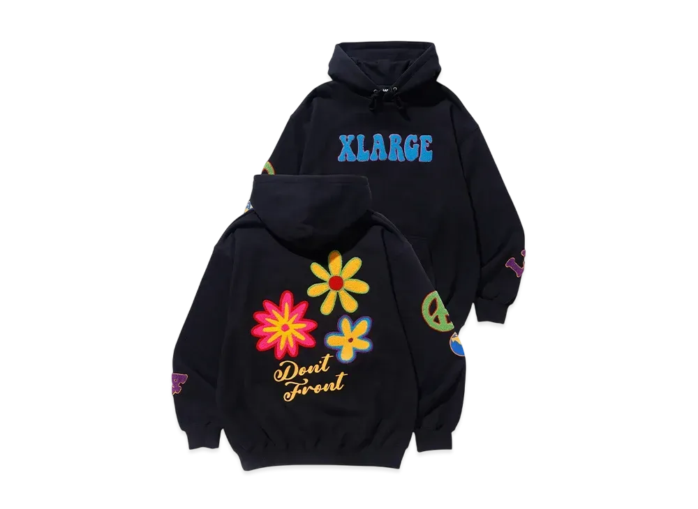 XLARGE Flower Pullover Hooded Sweat "Black"