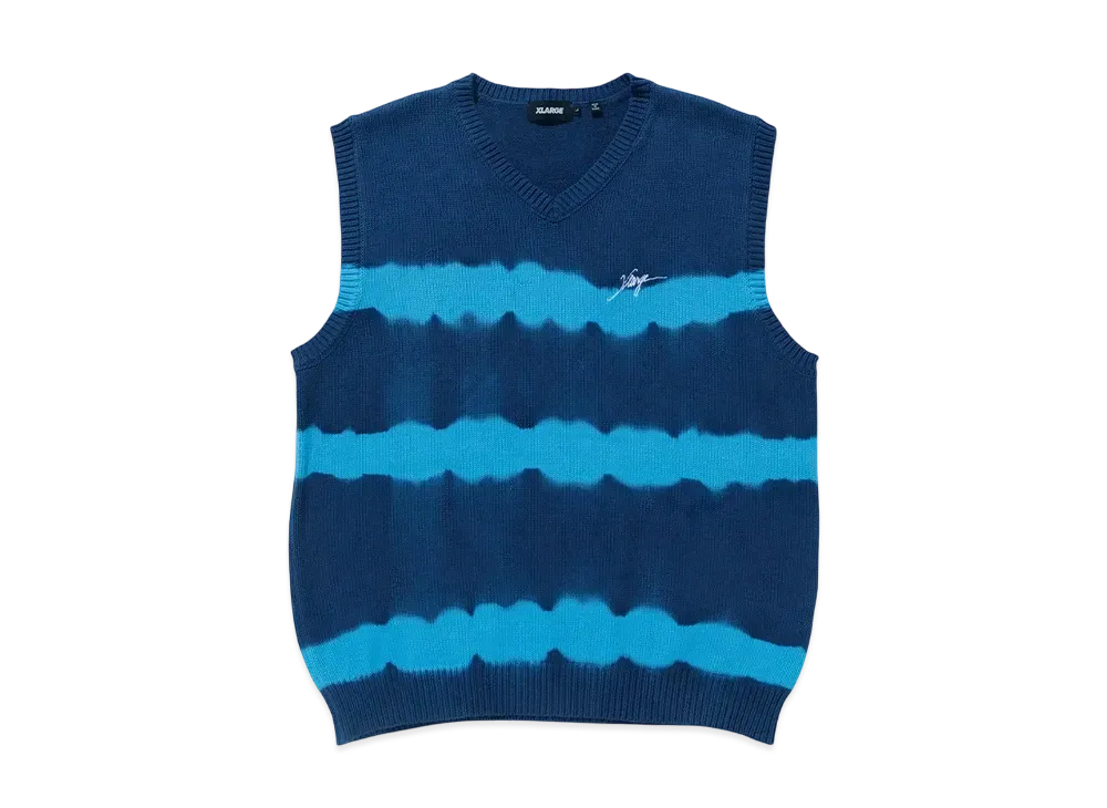 XLARGE Tie Dye Striped Knit Vest "Navy"