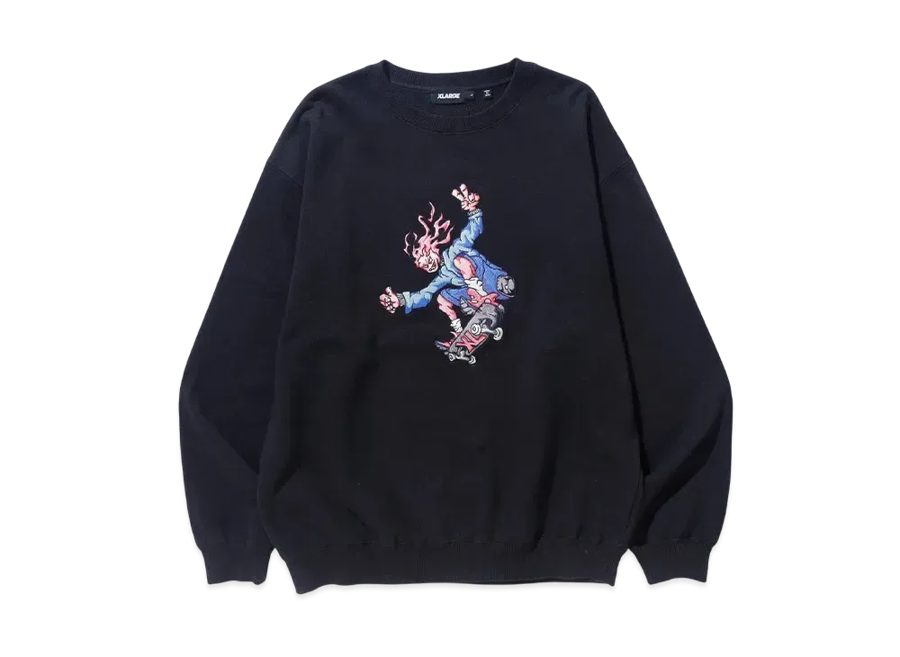 XLARGE Burning Monster Crewneck Sweatshirt "Black"