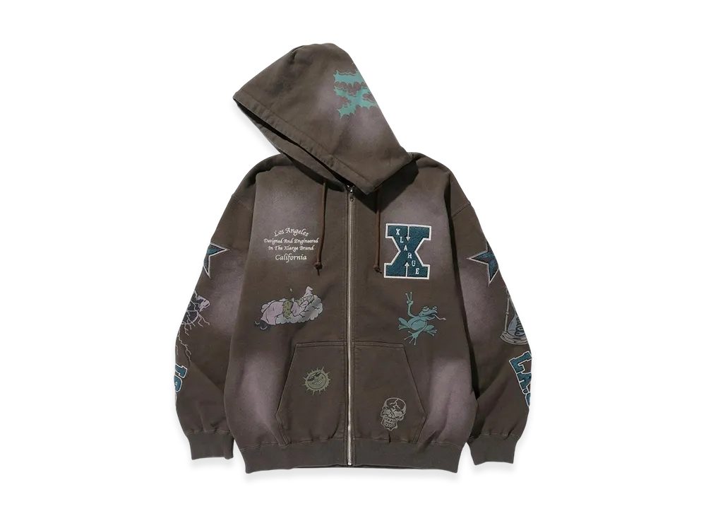 Xlarge Multi Logo Zip Up Hooded Sweatshirt "Brown"