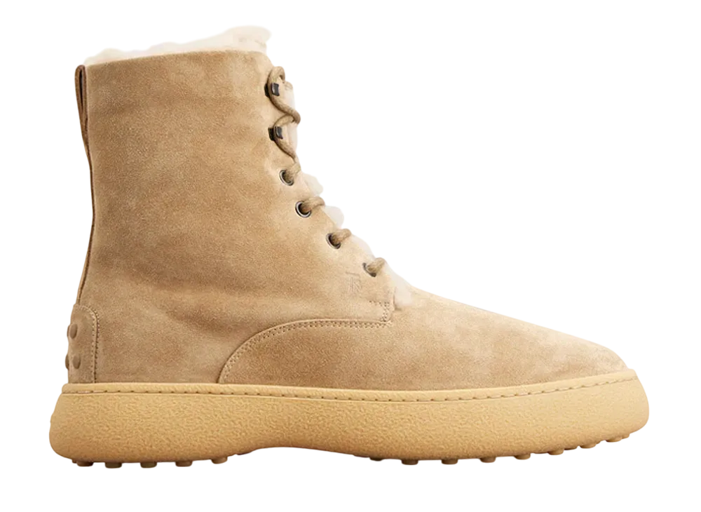 TOD'S W. G. Lace-up Ankle Boots in Suede "Beige"