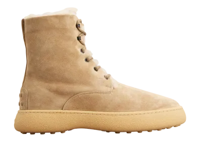 TOD'S W. G. Lace-up Ankle Boots in Suede "Beige"