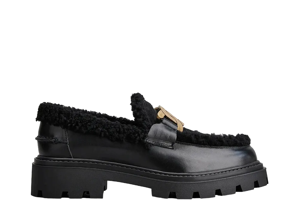 TOD'S Women's Kate Loafers in Leather and Sheepskin "Black" XXW08J0GJ70GV0B999
