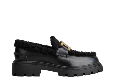 TOD'S Women's Kate Loafers in Leather and Sheepskin "Black" XXW08J0GJ70GV0B999