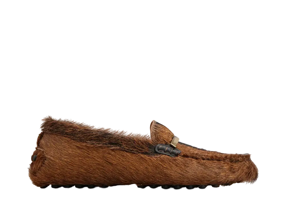 TOD'S Women's Gommino Driving Shoes in Fur "Brown/Black"