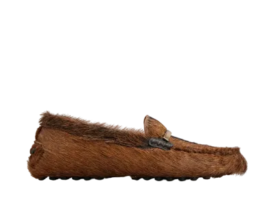 TOD'S Women's Gommino Driving Shoes in Fur "Brown/Black"
