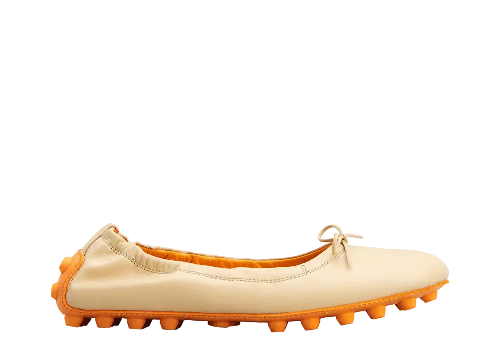 TOD'S Women's Bubble Ballerinas in Leather "Orange/Beige" XXW76K0HD20SOM02SS