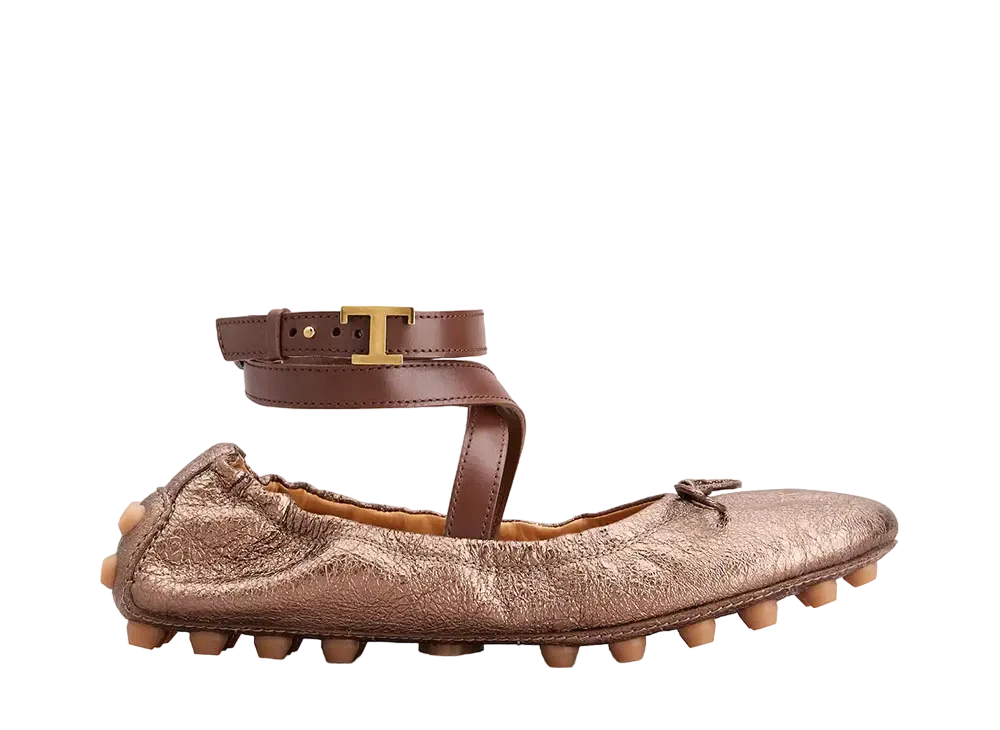 TOD'S Women's Bubble Ballerinas in Leather with Strap "Brown" XXW76K0HS50SZXEAHQ