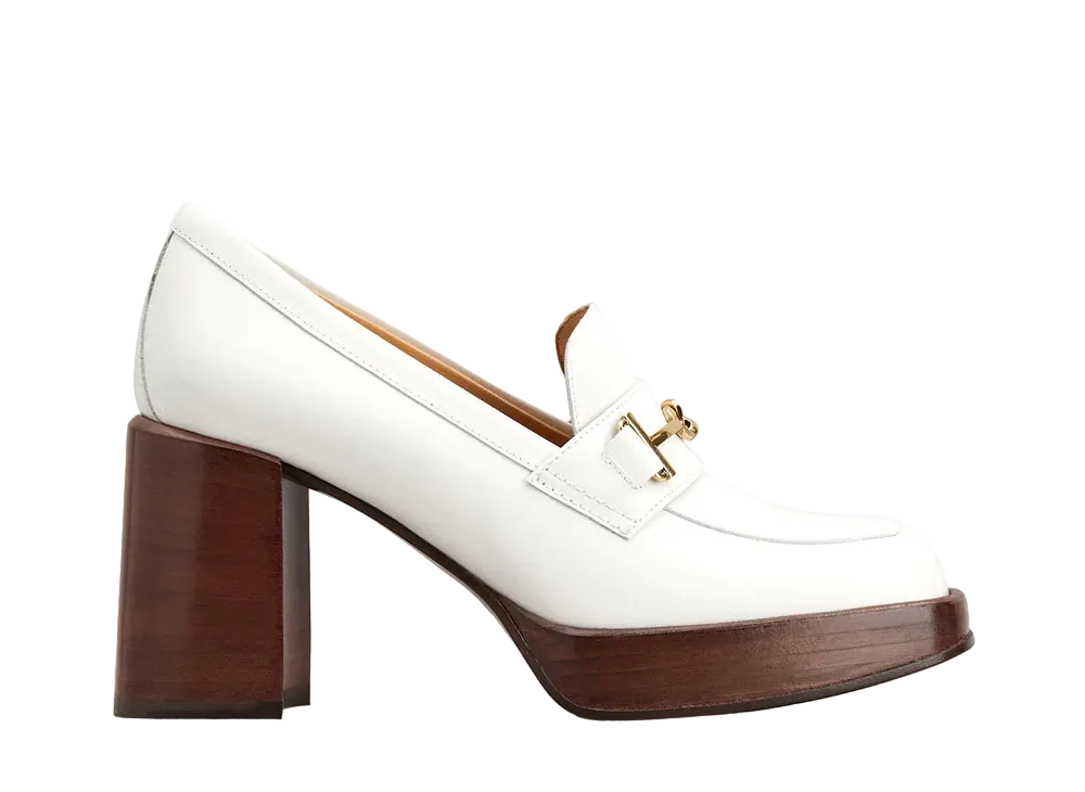TOD'S Women's Loafers in Leather with Heel "White" XXW82K0HI30RXNB015
