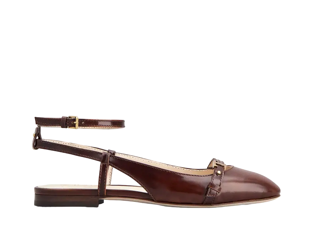 TOD'S Women's Slingback Ballerinas in Leather "Brown" XXW94K0IA40SHAS003