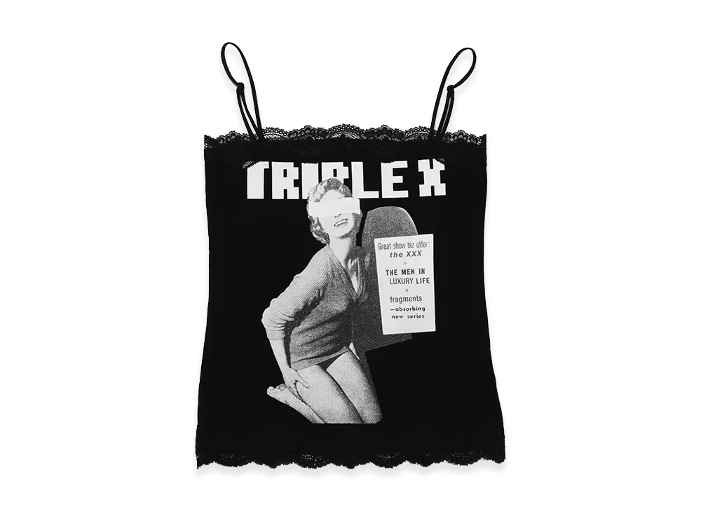 GOD SELECTION XXX Women's TRIPLEX Block Letter Logo Photo Lace Bare Top GXL-S26-CS-06 "Black"