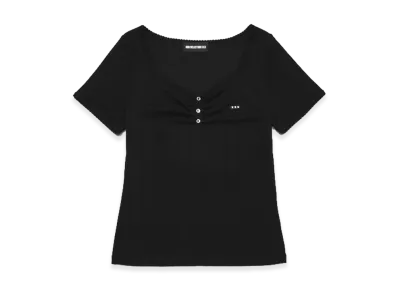 GOD SELECTION XXX Women's Mini Box Logo Eyelet Lace Tee GXL-S26-CS-10 "Black"