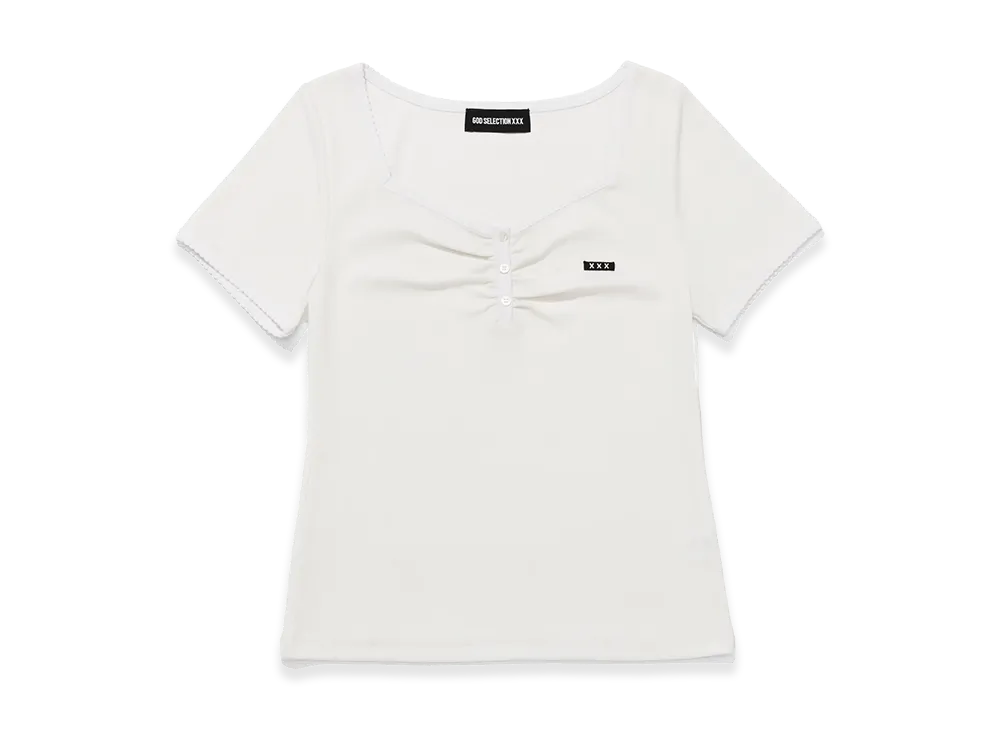 GOD SELECTION XXX Women's Mini Box Logo Eyelet Lace Tee GXL-S26-CS-10 "White"