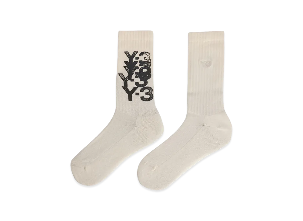 Y-3 Graphic Crew Socks "White"