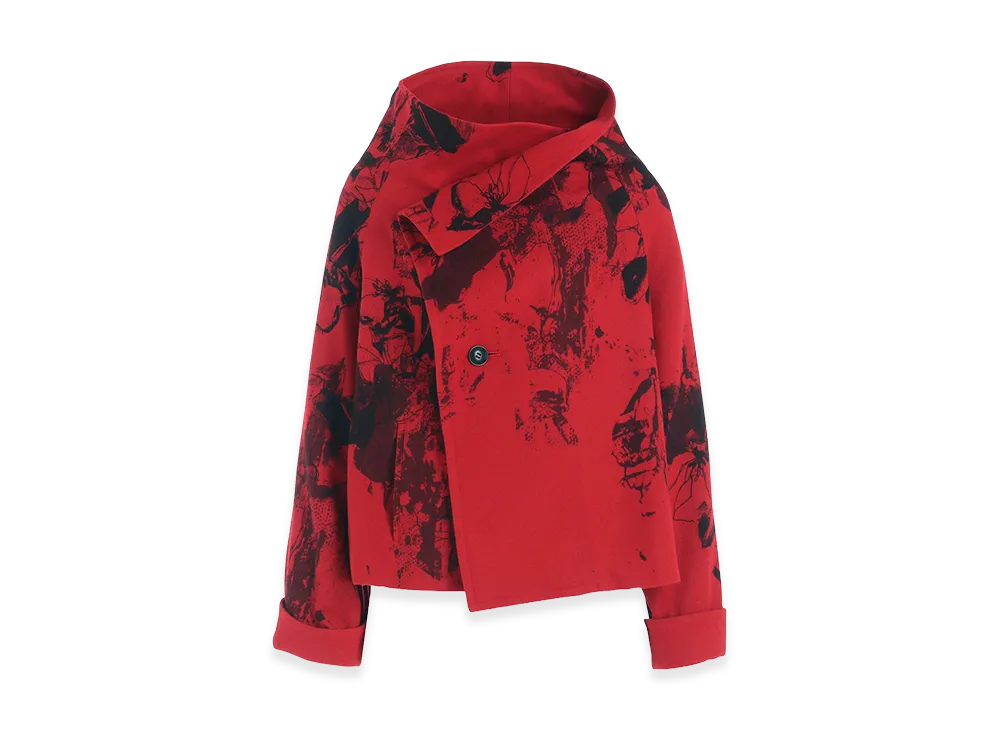 Y's Wool Flower Print Wrap Coat "Red"