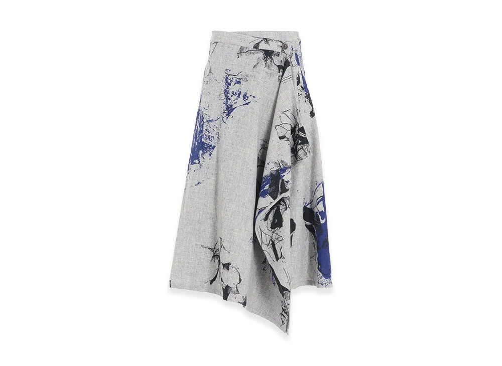 Y's Wool Flower Print Skirt "Grey"