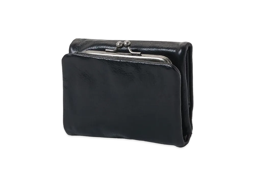Y's Surface-dyed Soft Tan Leather Trifold Puffy Wallet "Black"
