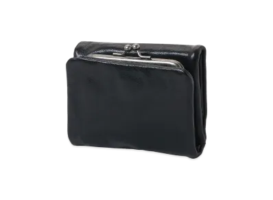 Y's Surface-dyed Soft Tan Leather Trifold Puffy Wallet "Black"