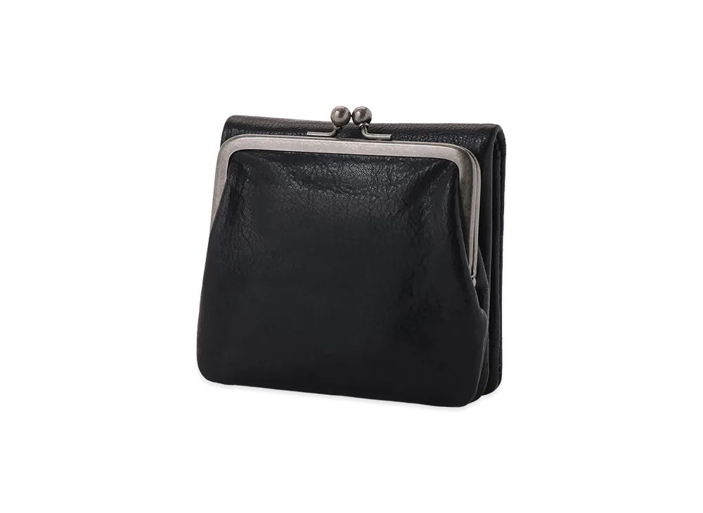 Y's Surface-dyed Soft Tan Leather Puffy Wallet "Black"