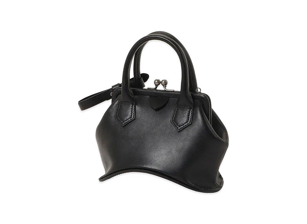 Y's Oil Soft Leather Curved Mini Metal Clasp Bag "Black"
