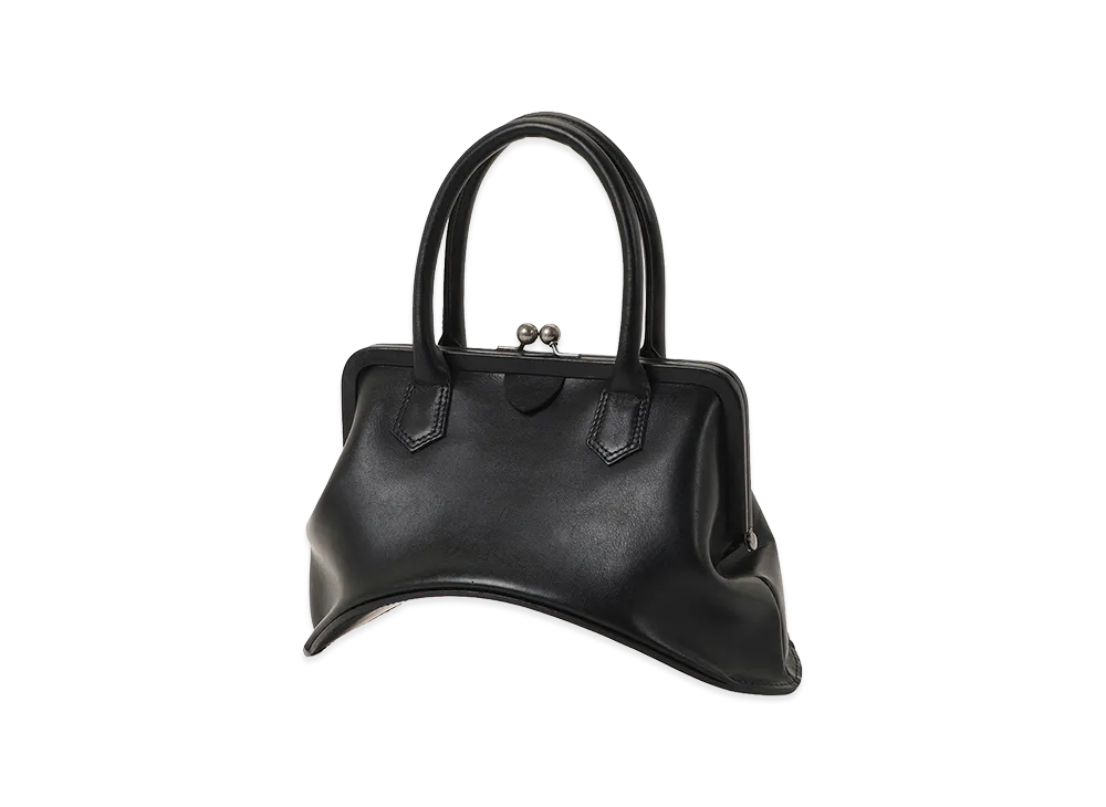 Y's Oil Soft Leather Curved Metal Clasp Bag "Black"
