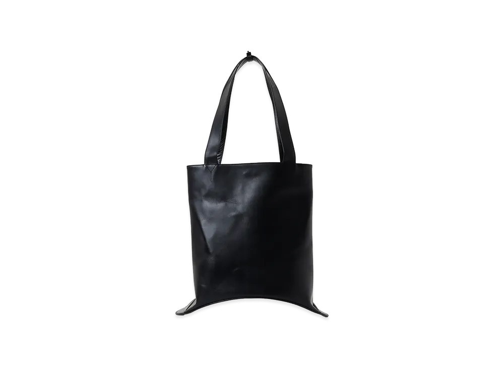 Y's Oil Soft Leather Curved Tote Bag "Black"