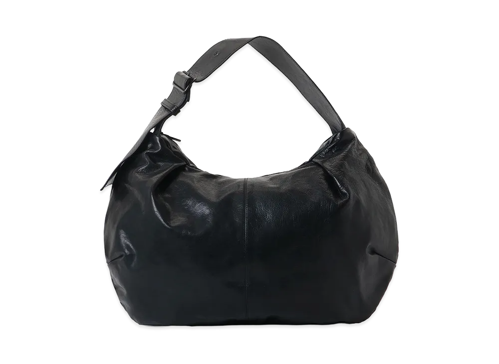 Y's Surface-dyed Soft Tan Leather Gyoza Bag "Black"