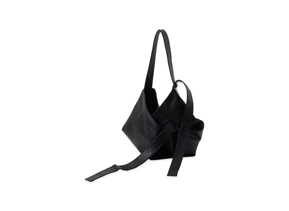 Y's Semi Gloss Leather Belted Tote Bag S "Black"