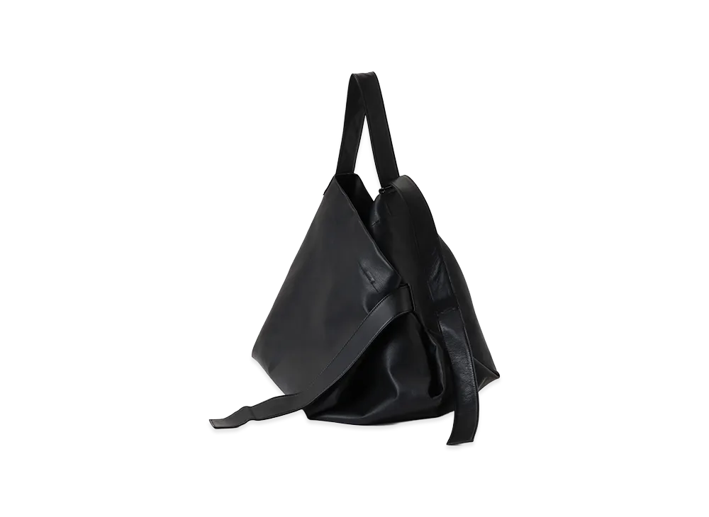 Y's Semi Gloss Leather Belted Tote Bag L "Black"