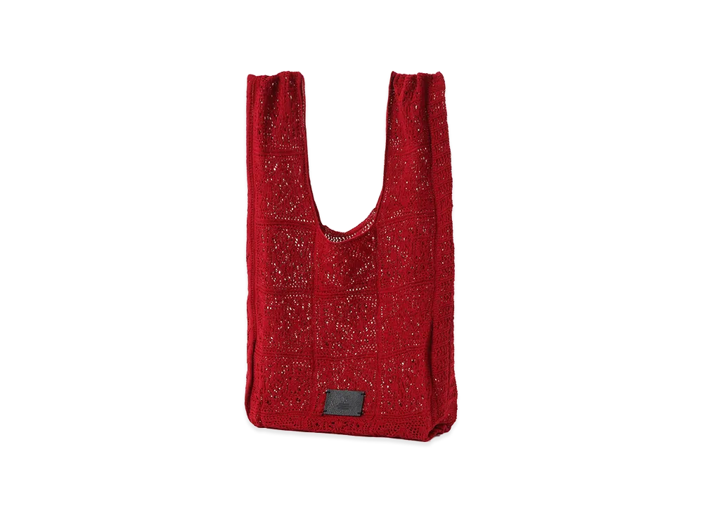 Y's Mexican Tile Pattern Knit Tote Bag "Red"