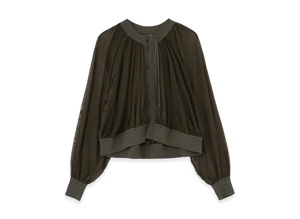 Y's Polyester Tulle Gather Short Cardigan "Khaki"