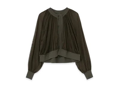 Y's Polyester Tulle Gather Short Cardigan "Khaki"