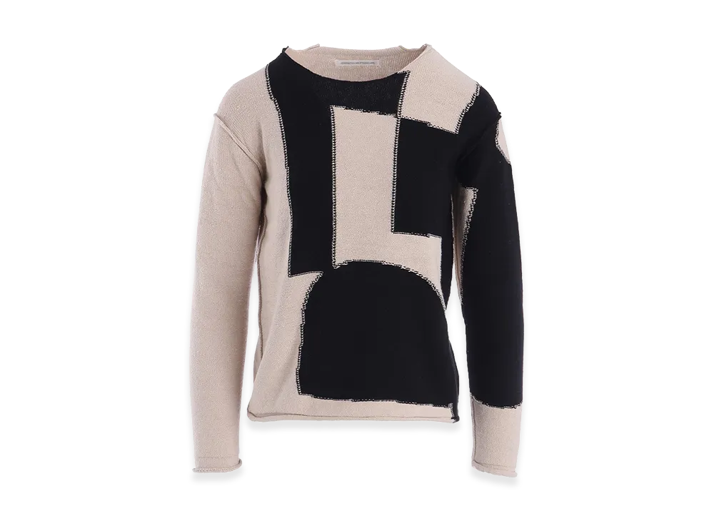 Y's Intersia Jersey Round Neck Knit Pullover "Beige"