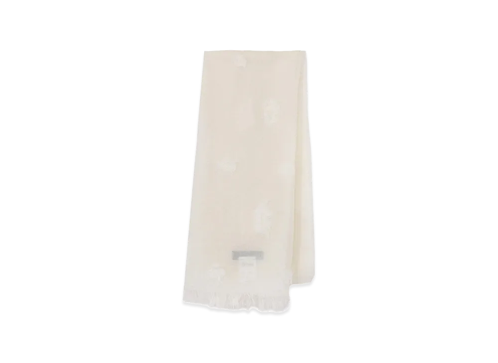 Y's Cut Silk Jacquard Dot Cut Scarf "Off White"