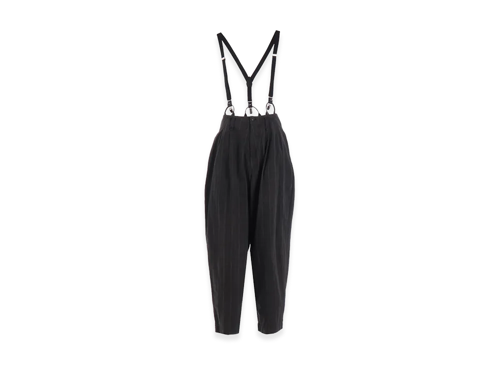 Y's Cotton Plaid Suspender Pants "Grey"