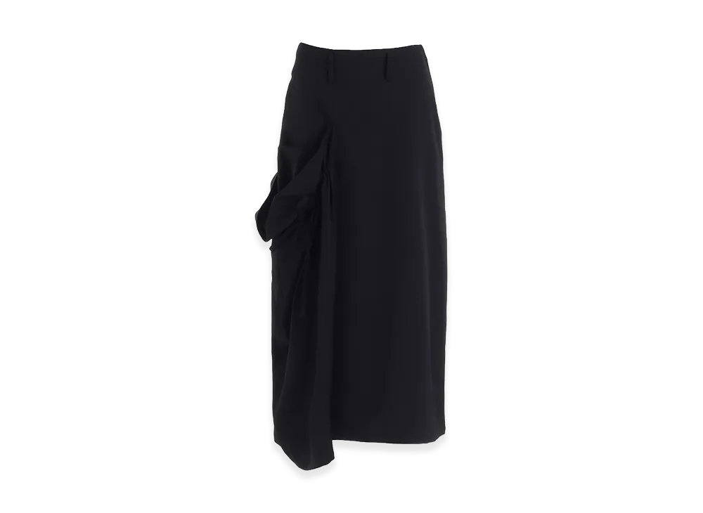 Y's Wool Gabardine Side Gathered Skirt "Black"