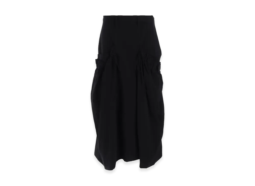 Y's Cotton Flax Gabardine Gather Cloth Skirt "Black"