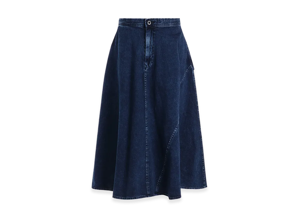 Y's 8oz Denim Chemical Wash Pocket Flare Skirt "Indigo"