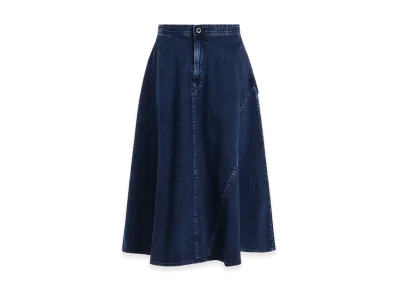 Y's 8oz Denim Chemical Wash Pocket Flare Skirt "Indigo"