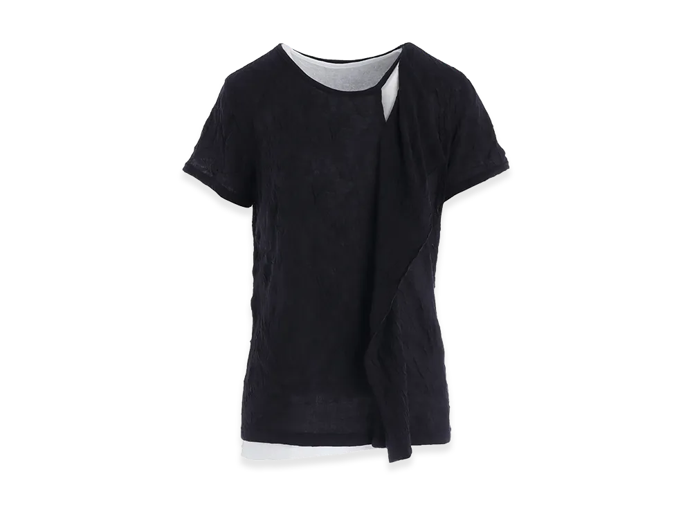 Y's Cotton Jersey Doubled Short Sleeve Tee "White/Black"