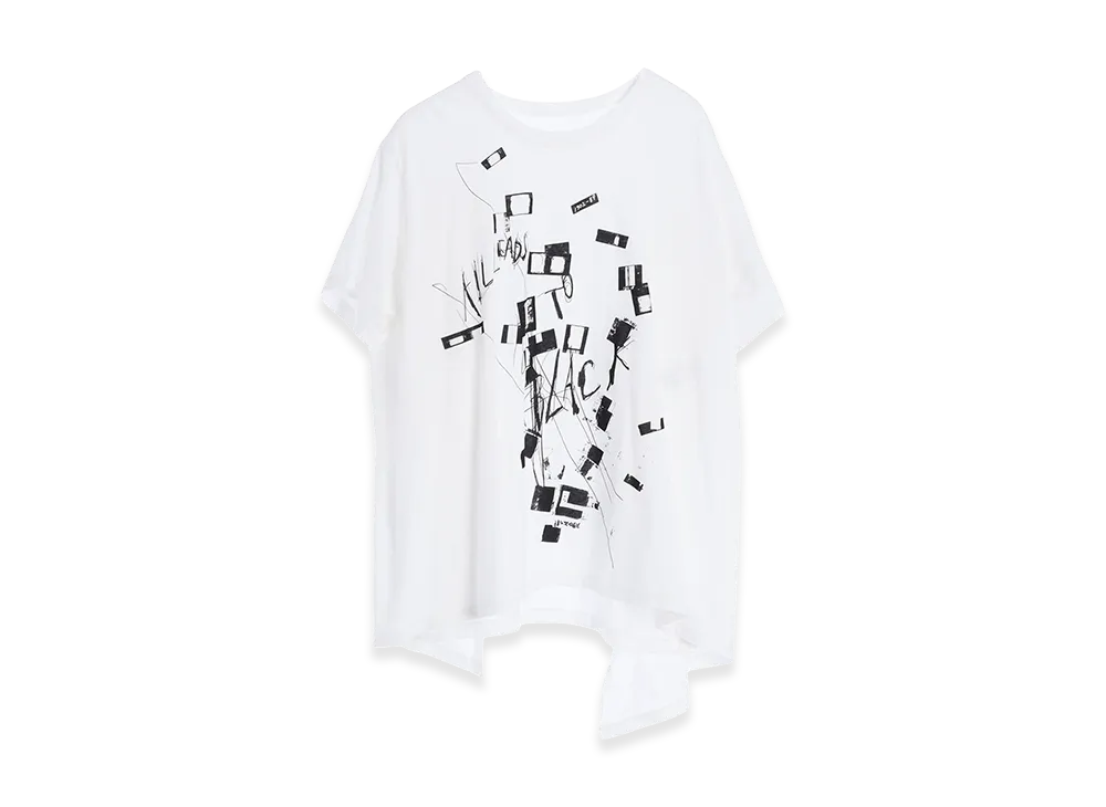 Y's Cotton Jersey Message Print Short Sleeve Tee "Off White"