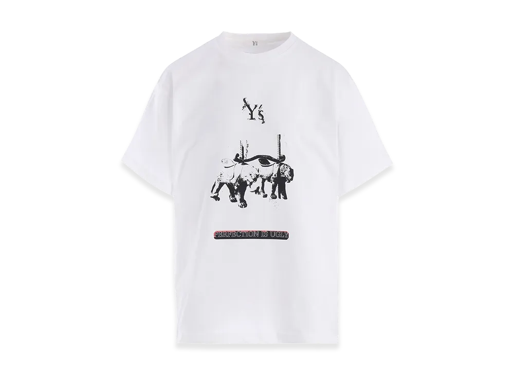 Y's Cotton Jersey Tiger Print Tee "White"