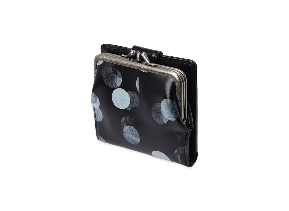 Y's Dot Print Glossy Smooth Leather Small Wallet "Black"